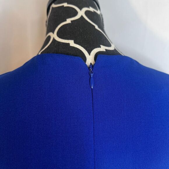 Kasper Bold Blue Sleeveless Belted Sheath Dress Career Professional Size 10P - Picture 10 of 11
